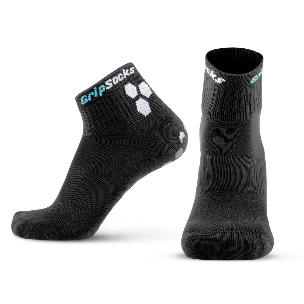 GripSocks for Pickleball - 1/4 Crew Height - Black Soft Cushioned