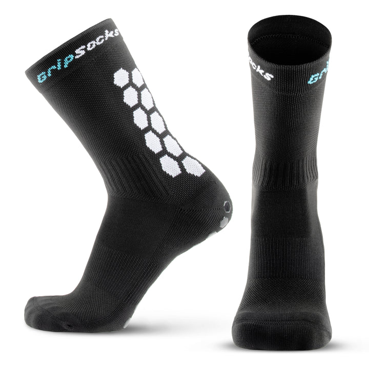 Athletic Socks With Grips - Crew Height - Black Non Slip