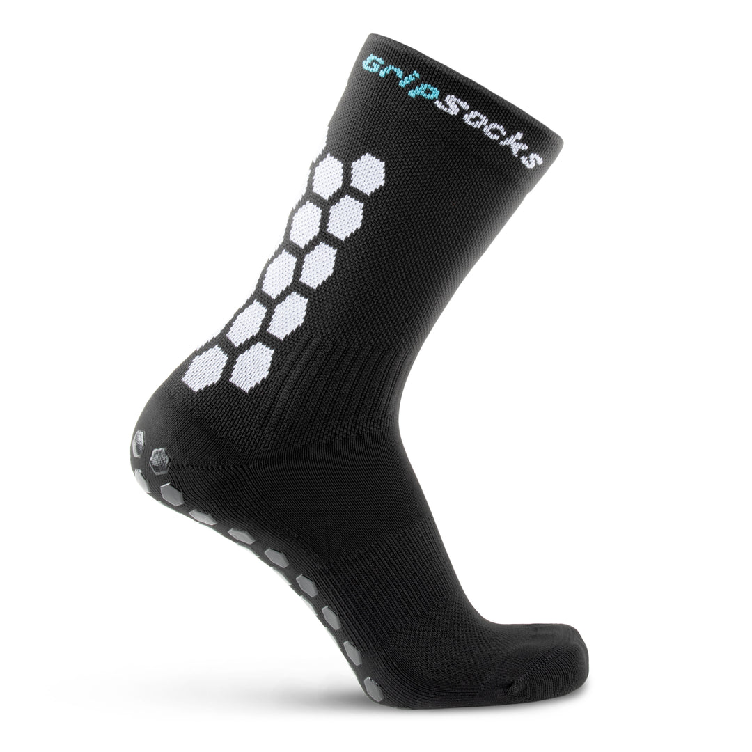 Athletic Socks With Grips - Crew Height - Black Improved Traction & Performance