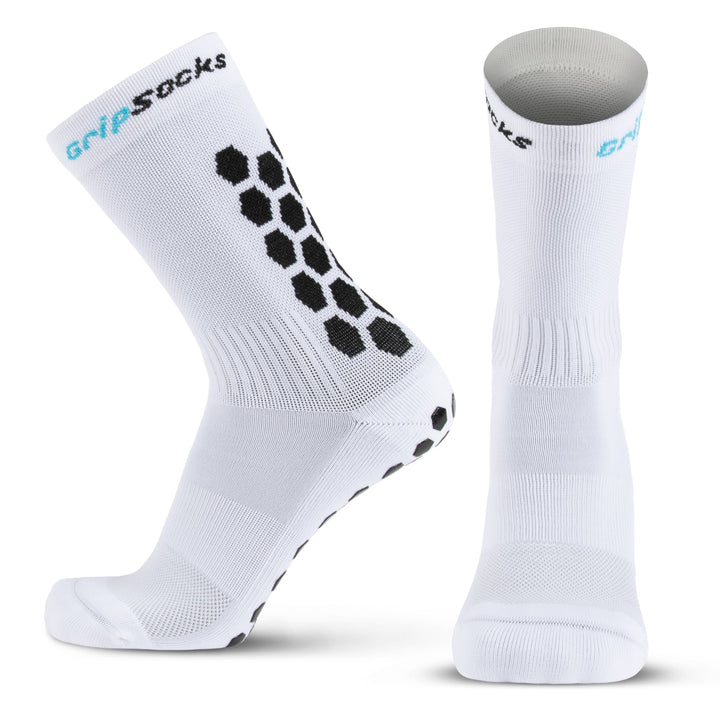 Athletic Socks With Grips - Crew Height - White Comfortable Support