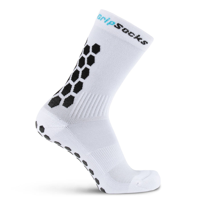 Athletic Socks With Grips - Crew Height - White Non Slip