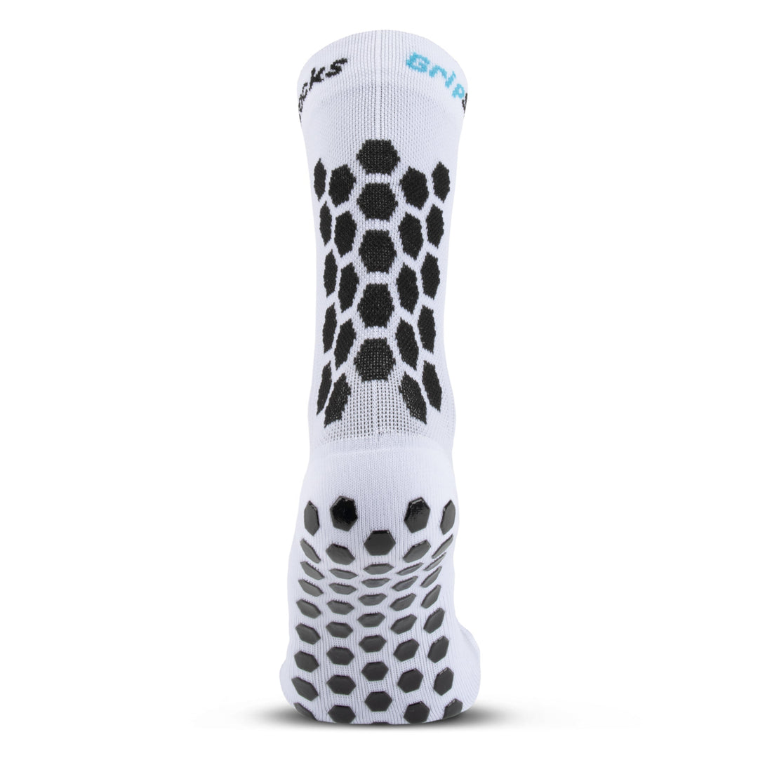 Athletic Socks With Grips - Crew Height - White Improved Traction & Performance