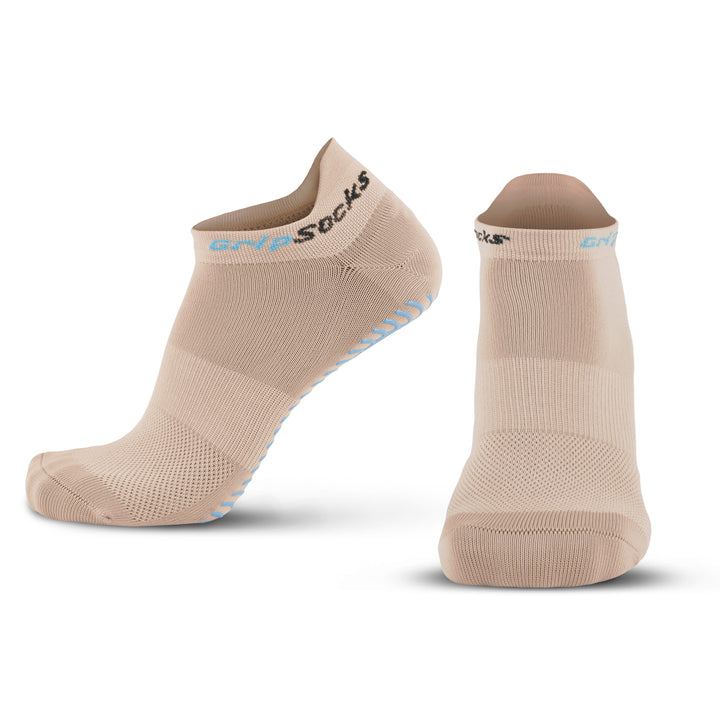 Athletic Socks with Grips - Ankle Sock - Beige Non Slip Grip