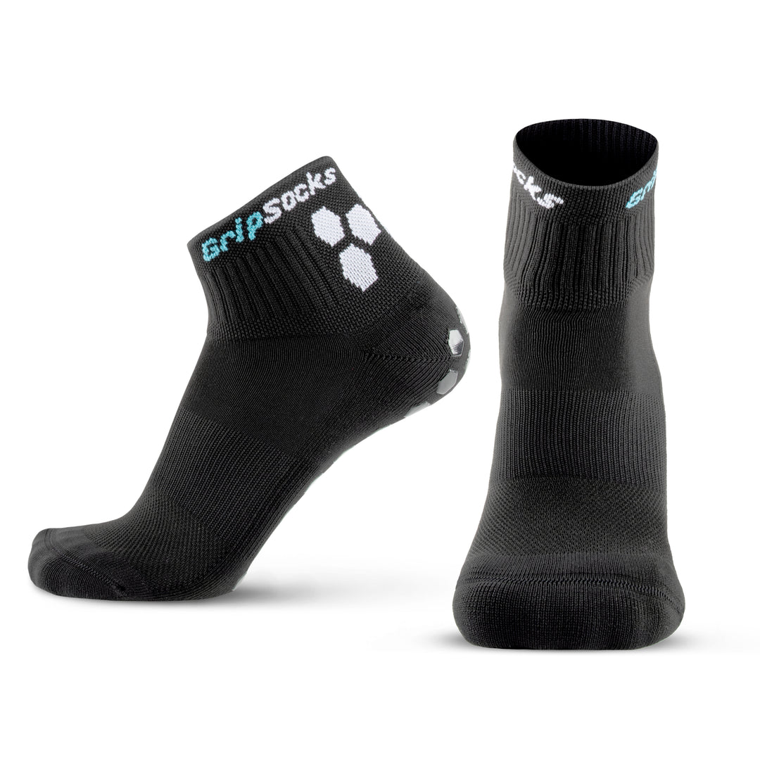 Athletic Socks with Grips - 1/4 Crew - Black Strong Arch Support