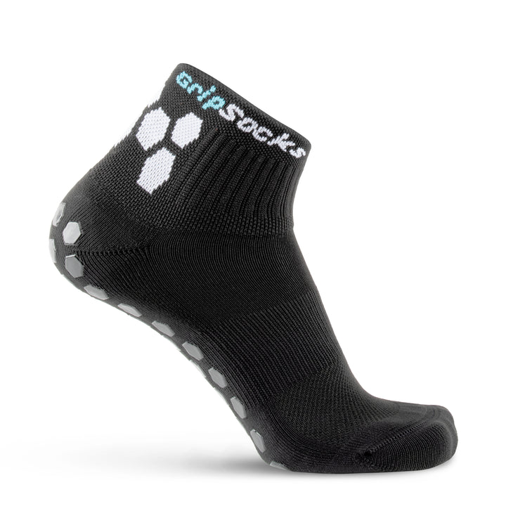 GripSocks for Tennis - 1/4 Crew Height - Black Over the Ankle