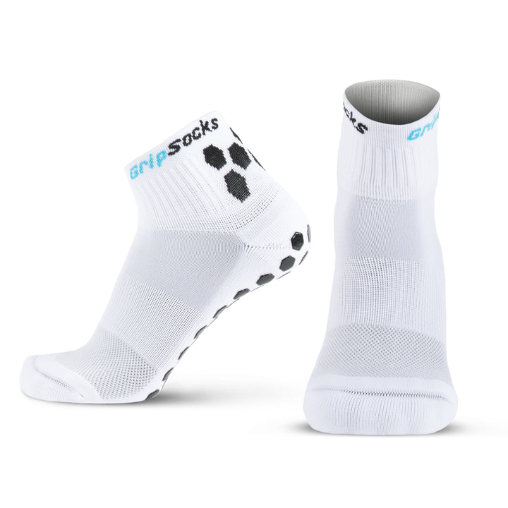 Athletic Socks with Grips - 1/4 Crew - White Strong Arch Support