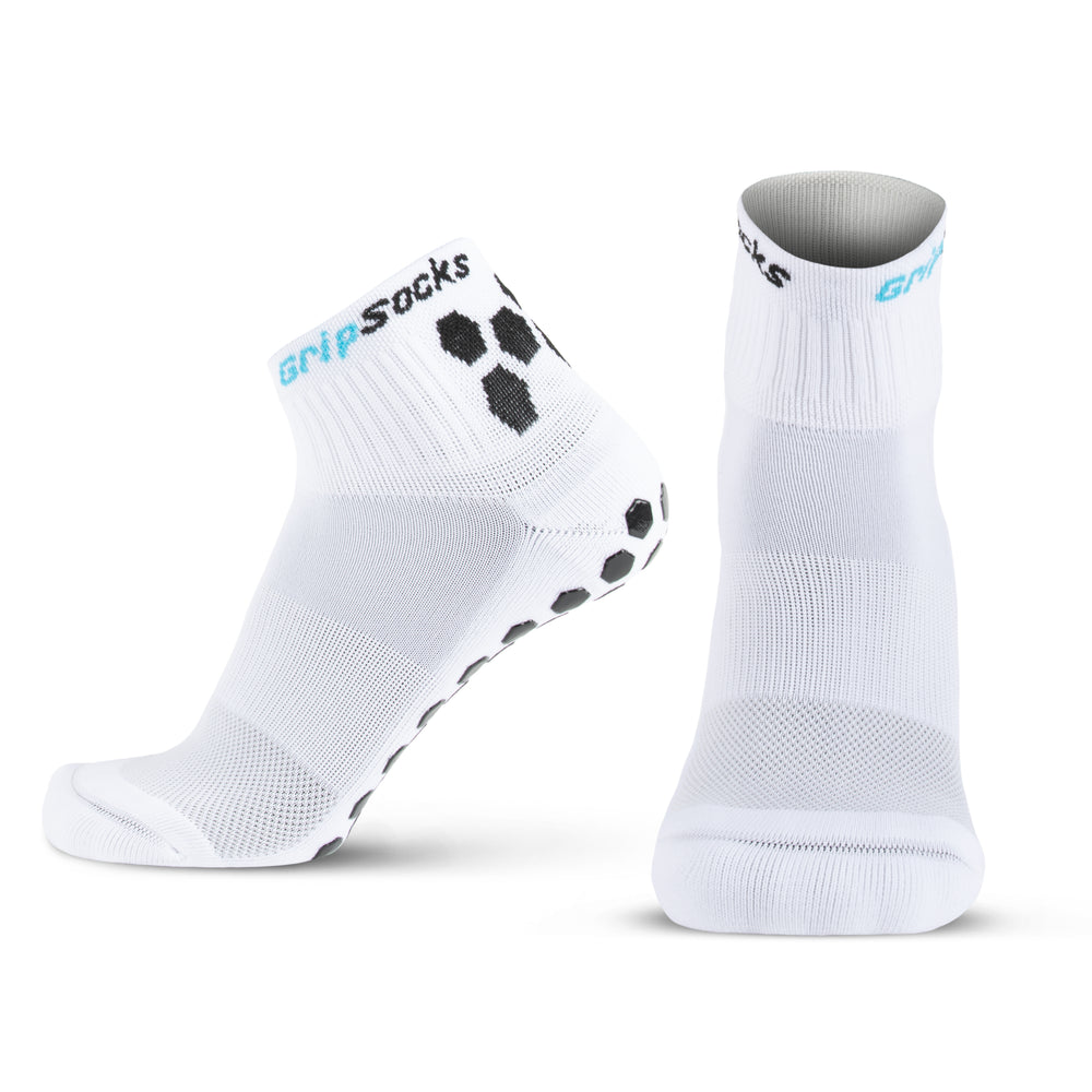 GripSocks for Pickleball - 1/4 Crew Height - White Soft Cushioned
