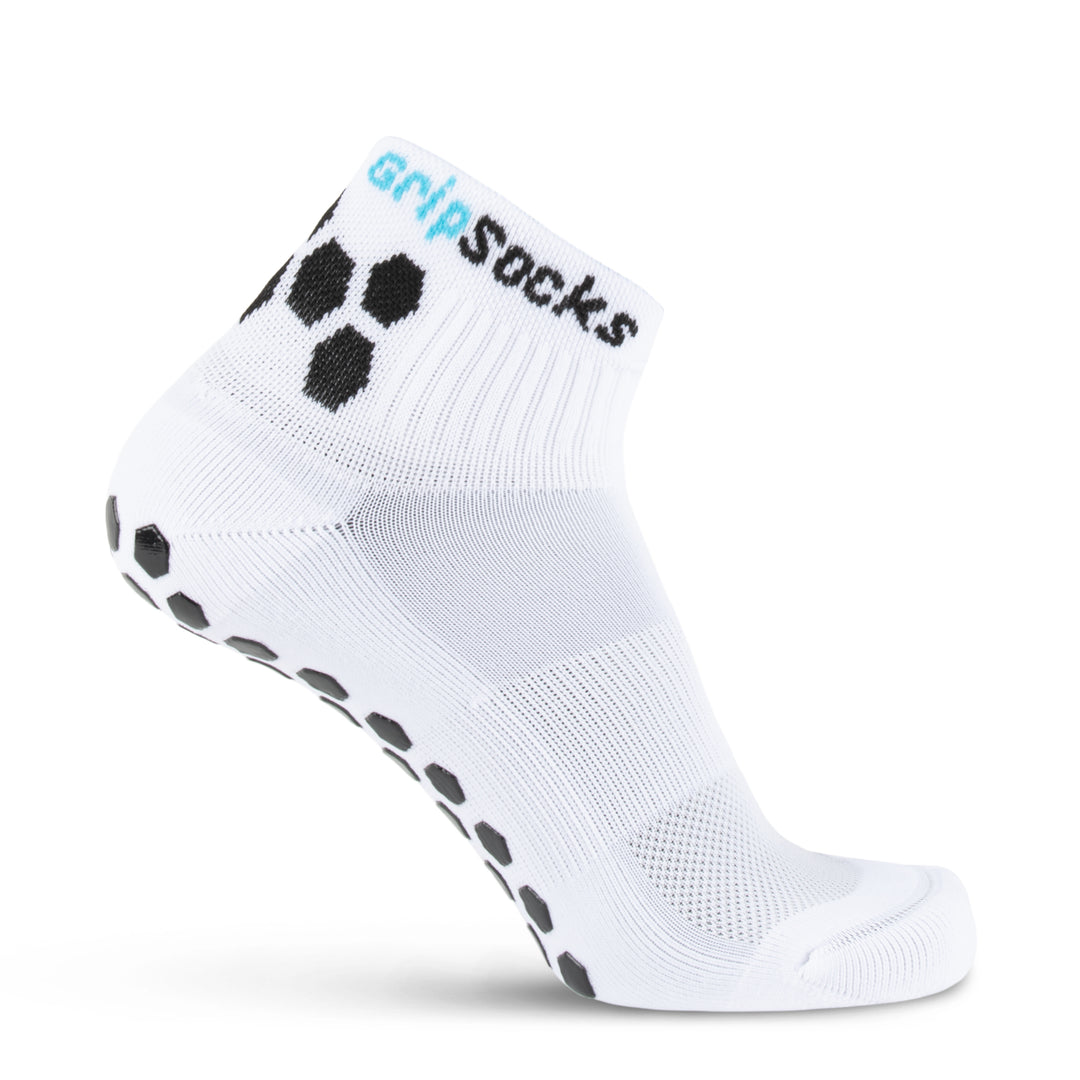 GripSocks for Tennis - 1/4 Crew Height - White Over the Ankle